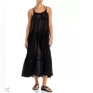 SOLID & STRIPED Black Eyelet Tiered Midi Coverup Dress